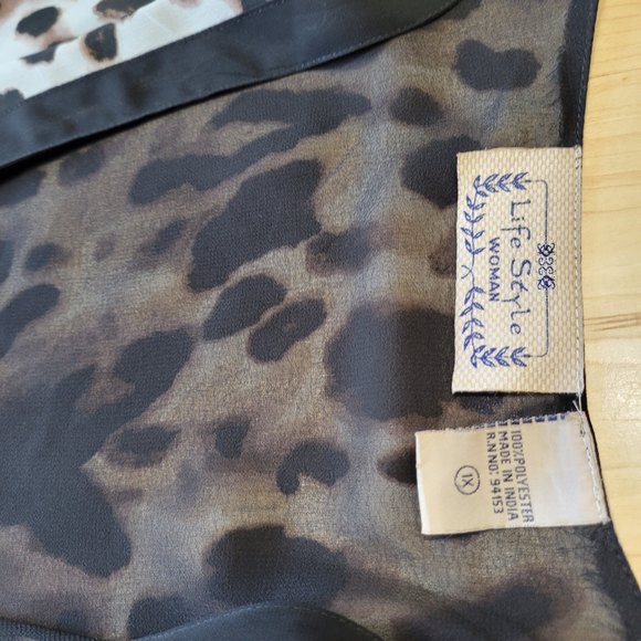 Life style Woman Draped Open Front Sleeveless Cardigan Vest Leopard Print 1X - Picture 7 of 11